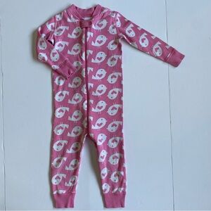 Hanna Andersson One Piece Size 85 2T Birds Pink white Long Johns Pajamas PJ’s